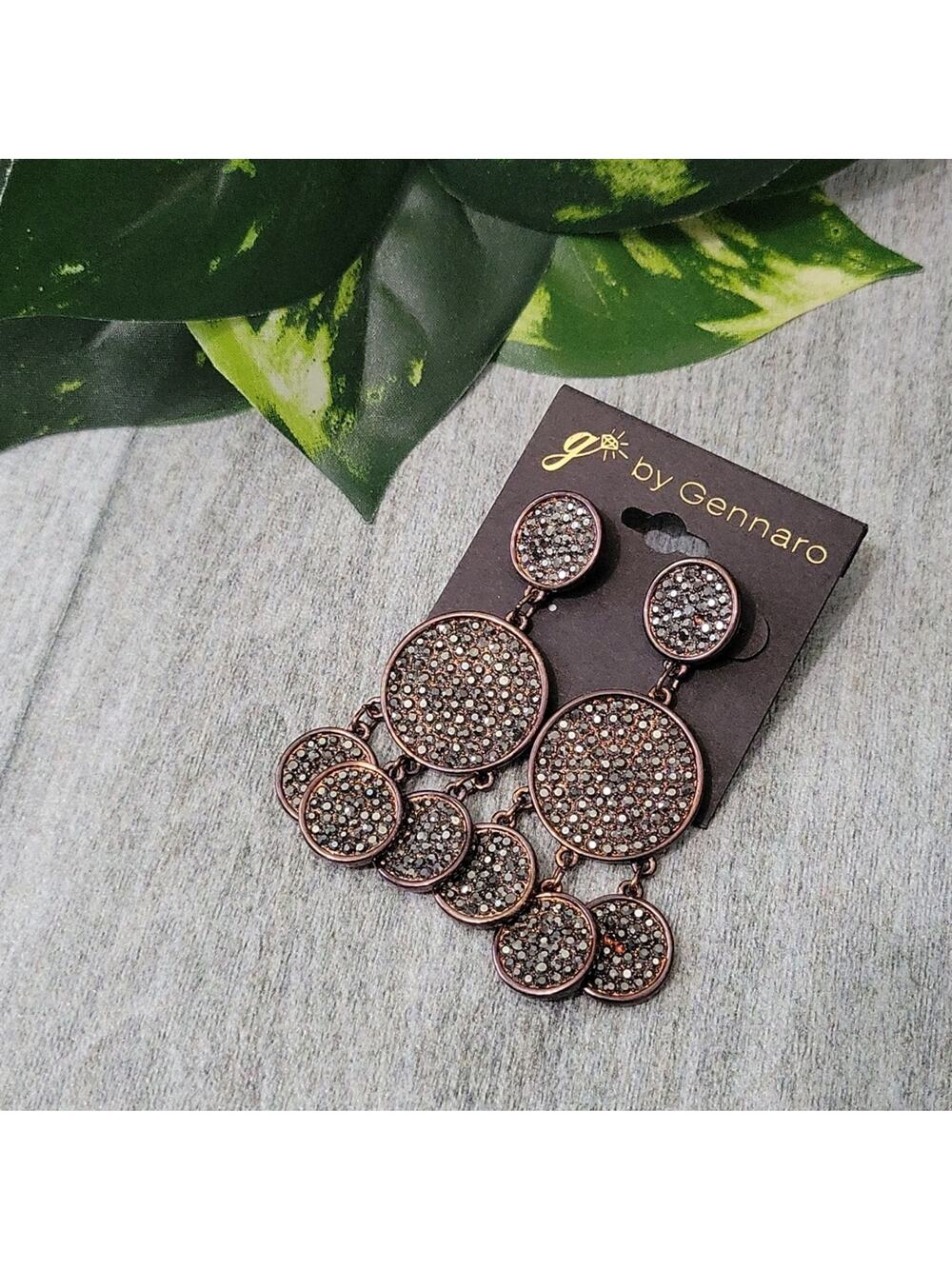 G by Gennaro Copper Toned Rhinestone Circular Dangle Earrings NEW